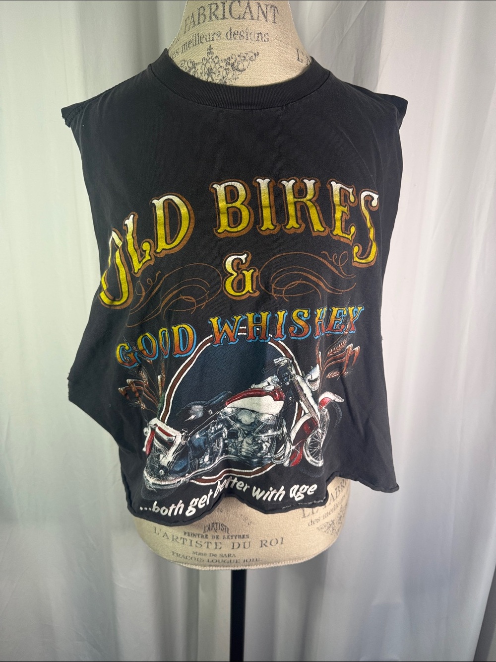 Black Motorcycle Graphic Tank Top - Vintage-Style Print